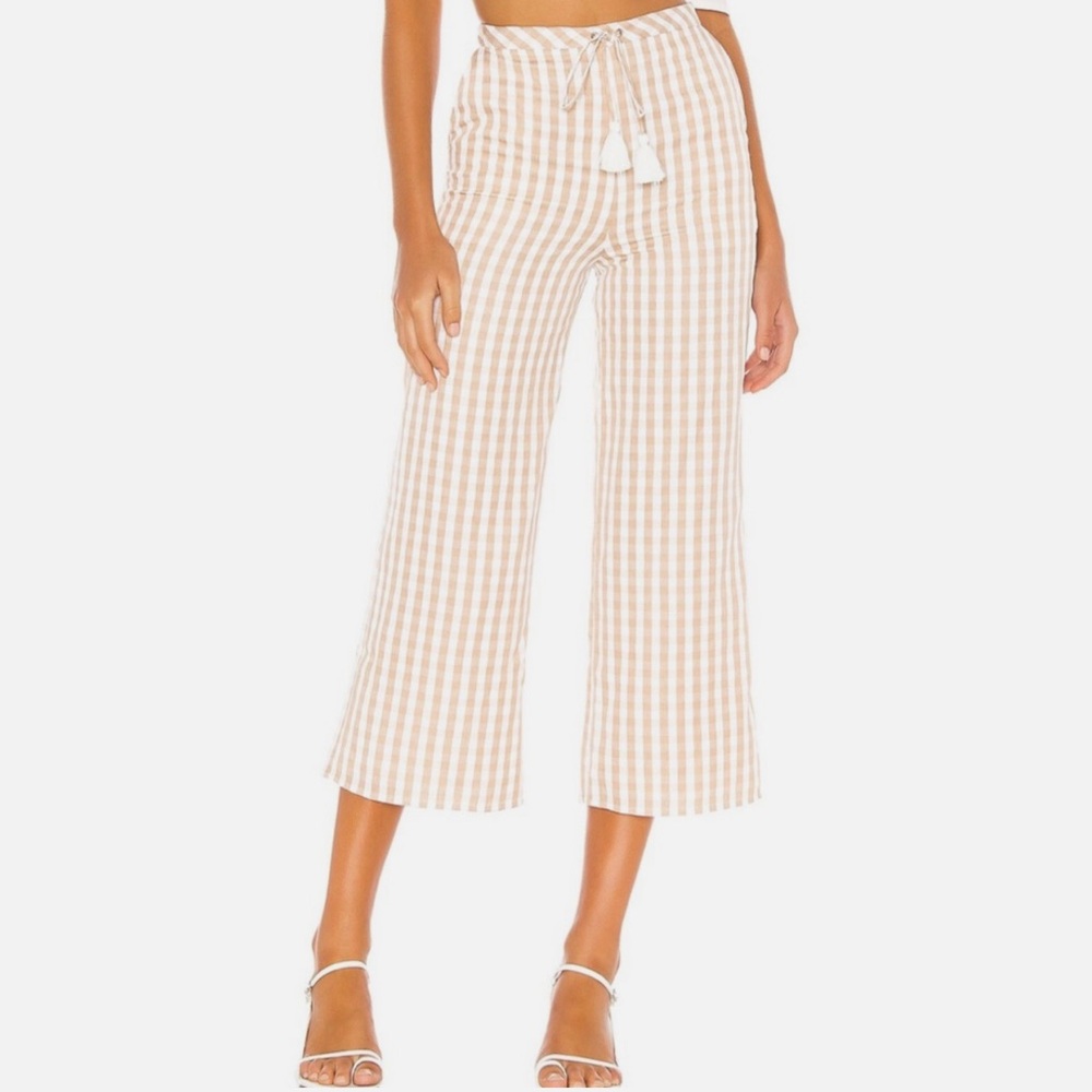 Revolve Majorelle Theo Gingham Printโ Pattern Tassel Tie Crop Straight Leg Pants